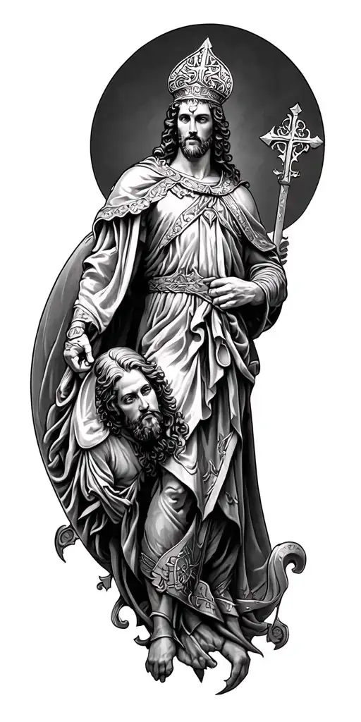 st florian with st michael sleeve tattoo design idea