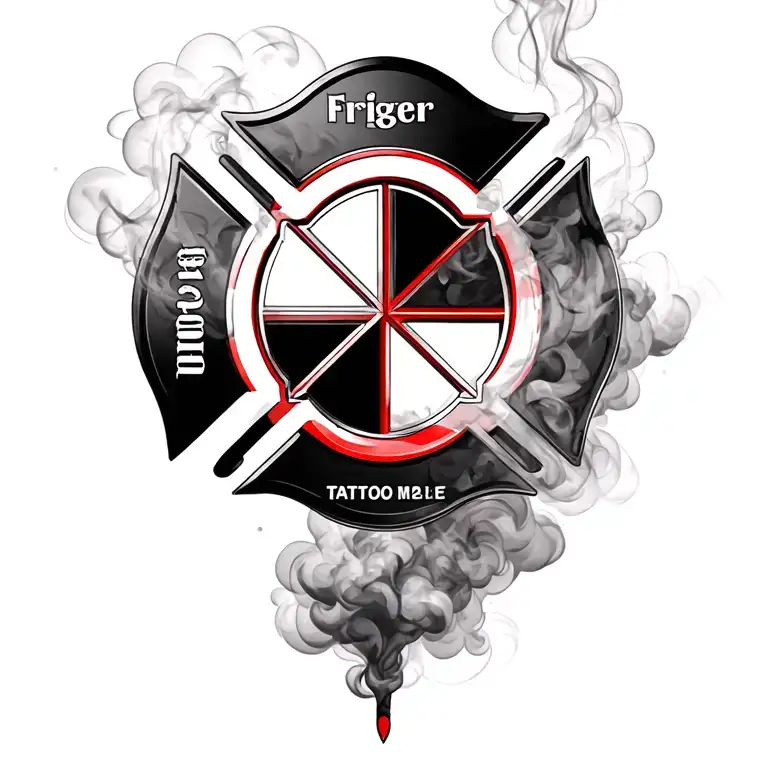Fireman’s badge outline (Maltese cross) in a cloud of smoke with a thin red line.   tattoo design idea