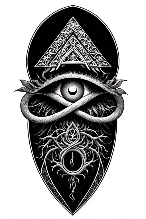 Infinity, pyramid, third eye, tree of life, Celtic, Druid, Atlantis tattoo design idea