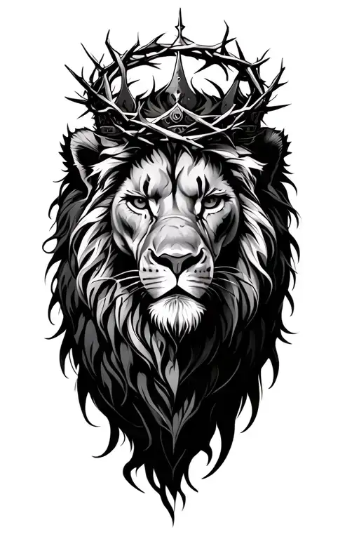 gothic lion 3/4 view wearing a crown of thorns  tattoo design idea