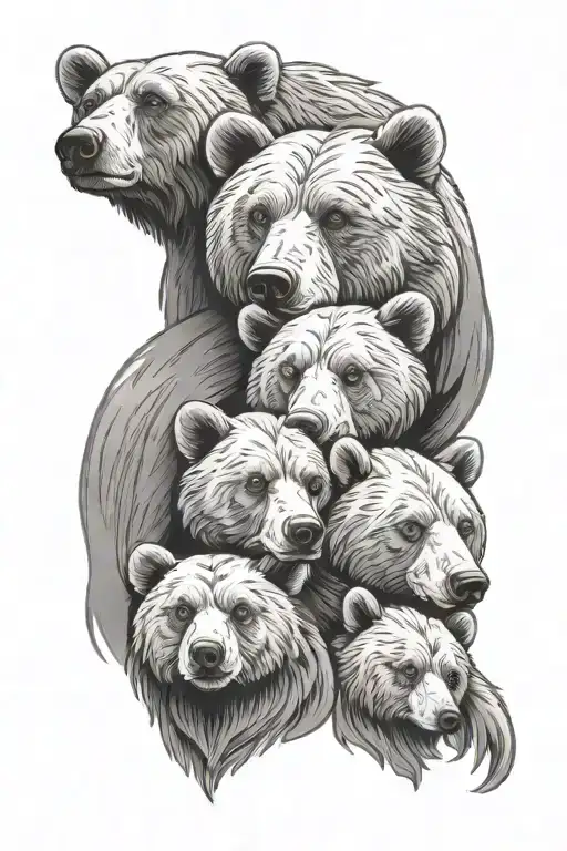 Family tattoo with 2 parents and 2 kids bear head tattoo design idea