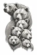 Family tattoo with 2 parents and 2 kids bear head tattoo design idea