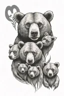 Family tattoo with 2 parents and 2 kids bear head tattoo design idea