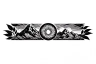 Pachamama spiral with mountain outline intertwined coca leaves tattoo design idea