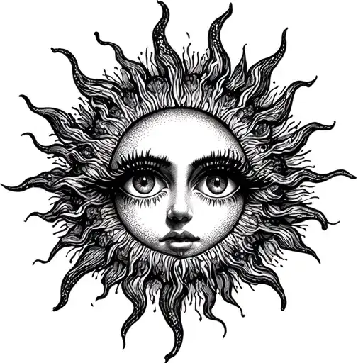 gothic sun with three eyes tattoo design idea
