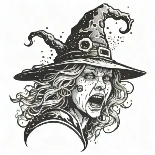 Witch face inside the silhouette of a screaming child tattoo design idea