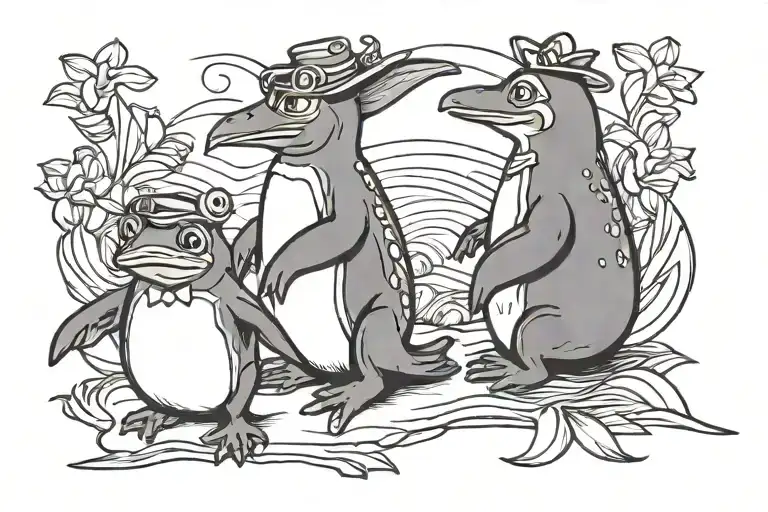 penguin frog friends tattoo design idea