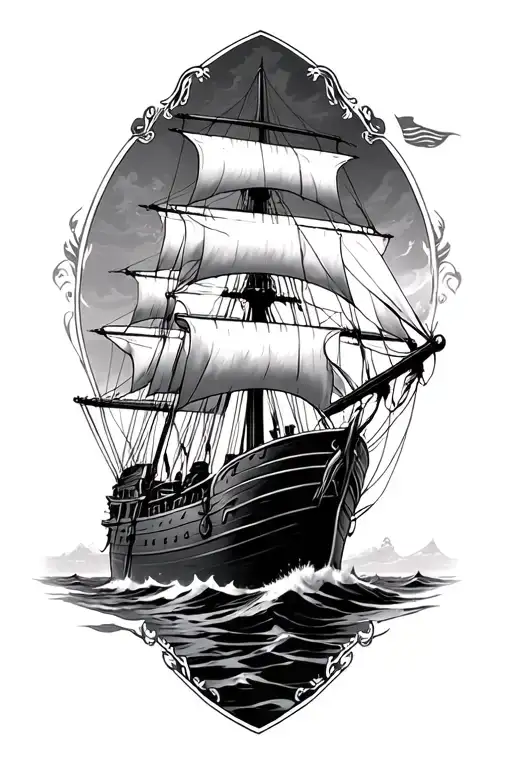 schooner battle scene tattoo design idea