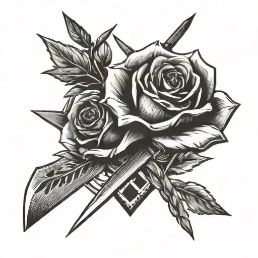 Roses blood crossed arrows and knife tattoo design idea