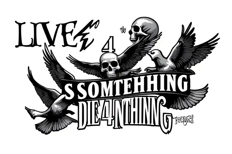 "LIVE 4 SOMETHING DIE 4 NOTHING" skulls and doves flying tattoo design idea