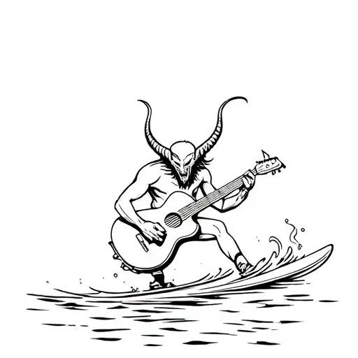 devil playing guitar while water skiing tattoo design idea