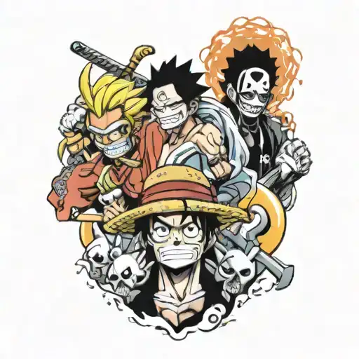 one piece, naruto, bleach anime tattoo design idea