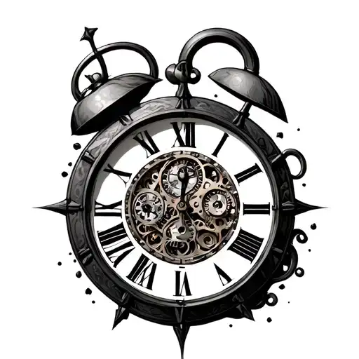 steampunk clock tattoo design idea