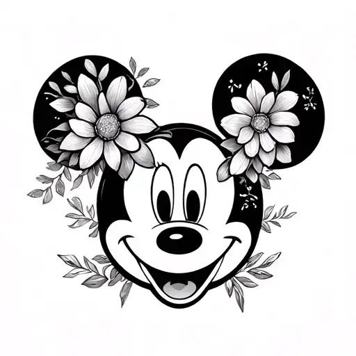 For a tattoo design that subtly incorporates the birth flowers for July, May, and December in the shape of Mickey Mouse  tattoo design idea