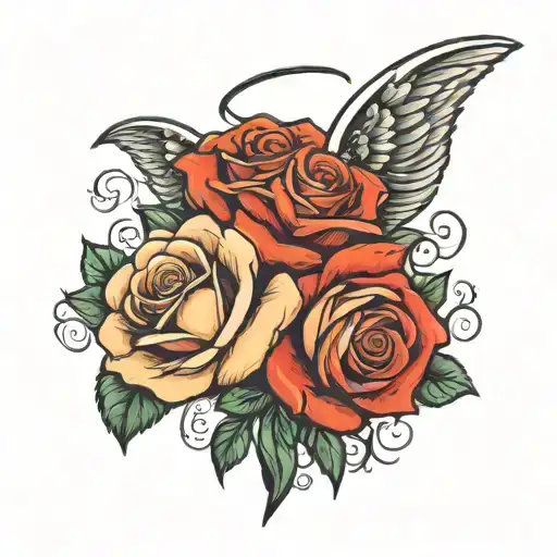 two roses with angel wings tattoo design idea