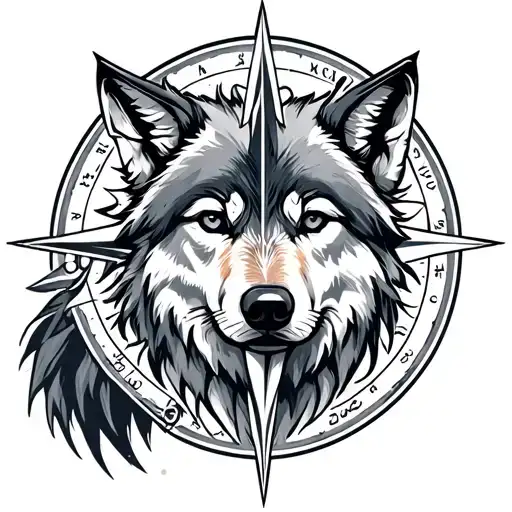 nordic wolf nordic compass  tattoo design idea