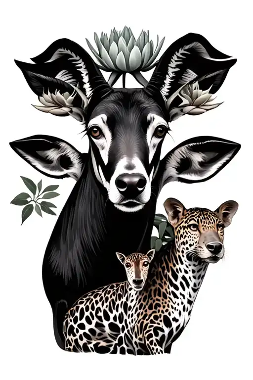 protea, antelope, leopard, 2 dogs prints, boab tree tattoo design idea