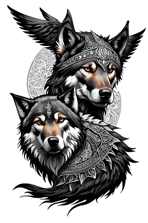 Boudica and wolves mandala design incorporating tattoo design idea