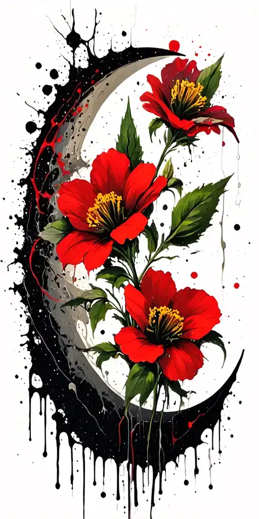 evening primrose, and crescent moon tattoo design idea