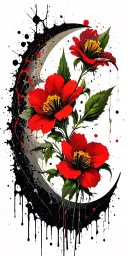 evening primrose, and crescent moon tattoo design idea