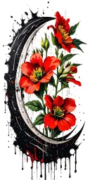 evening primrose, and crescent moon tattoo design idea