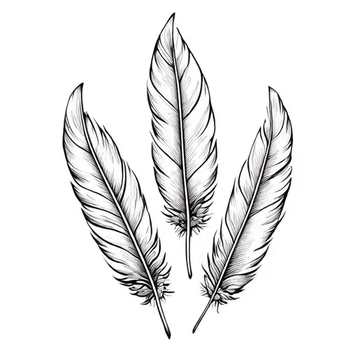 3 feathers together elegant and line art style with some type of floral aspect tattoo design idea