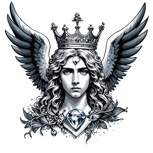 Ángel Diamonds and Crown of King tattoo design idea