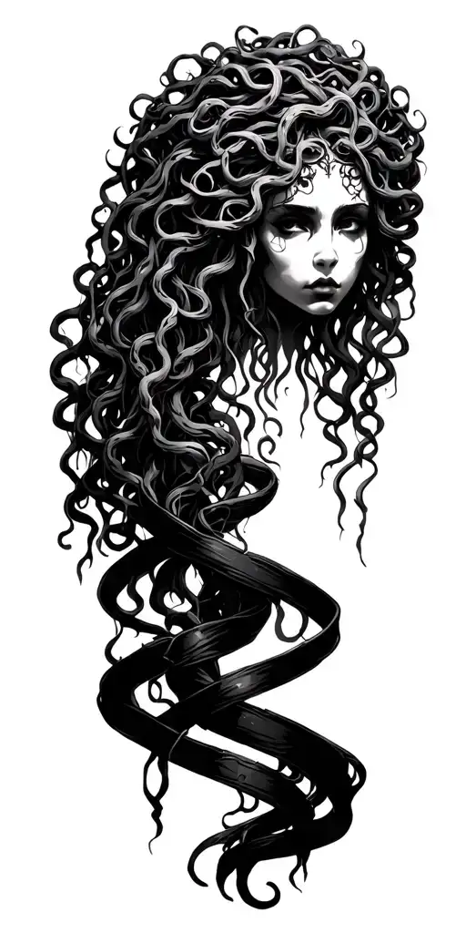 gothic medusa in bondage with a cybersigilism cathedral above tattoo design idea