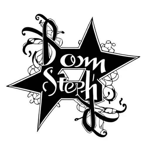 dom and steph names written in cool letters with a single star coming together  tattoo design idea