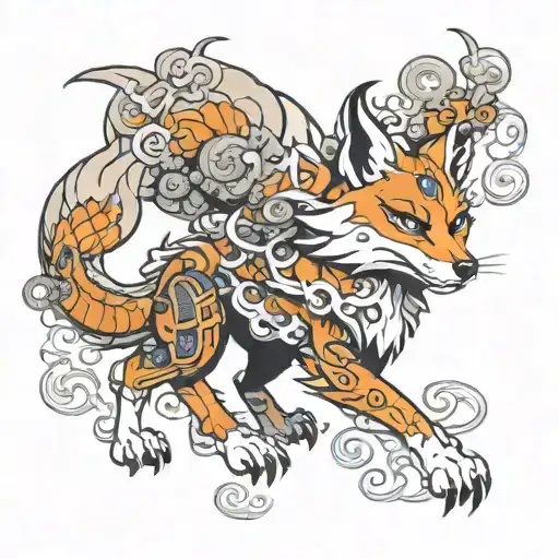 9 tailed fox walking tattoo with prince with thousands enemies drawing style  tattoo design idea