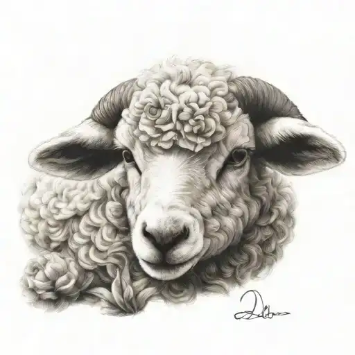 delicate lamb laying down fine line tattoo design idea