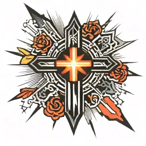 cross light rays radiating tattoo design idea