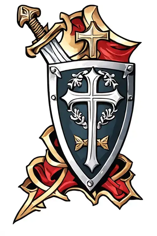 Templar shield with cross and sword  tattoo design idea