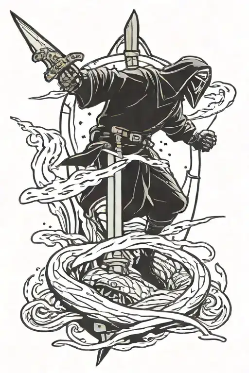 leviathan being stabbed by a sword, the beach, Star Wars Resistance symbol tattoo design idea