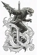 leviathan being stabbed by a sword, the beach, Star Wars Resistance symbol tattoo design idea