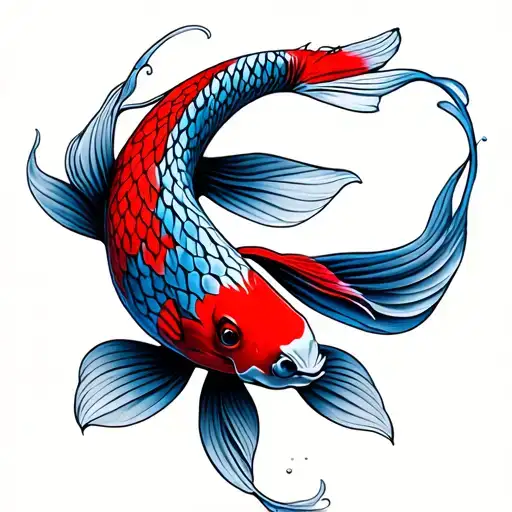 blue and red koi fish tattoo design idea
