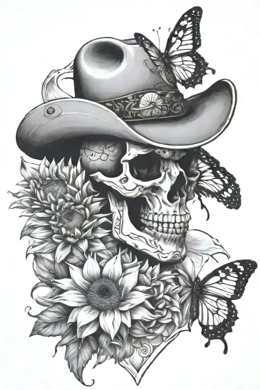 mountain cactus sunflower cowgirl cowskull butterfly  tattoo design idea
