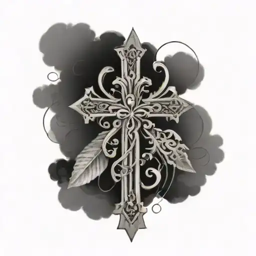 cross with verse in Roman numerals tattoo design idea