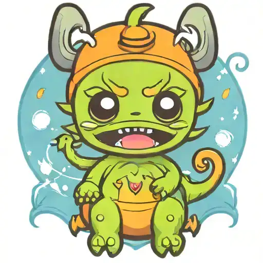 kawaii Halloween monster tattoo design idea