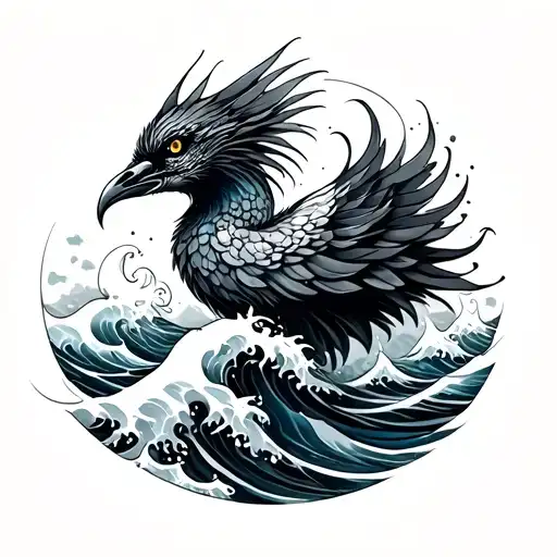 Quetzal ocean waves tattoo design idea