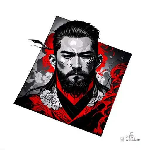 Full men’s forearm sleeve tattoo, black and grey with red accents, Japanese neo-traditional realism style. Upper forearm tattoo design idea