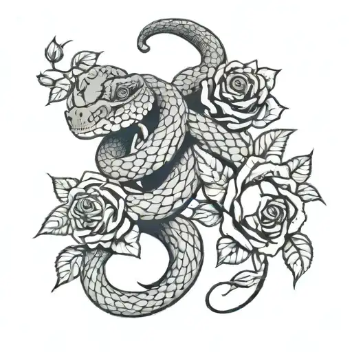 two headed snake with roses tattoo design idea