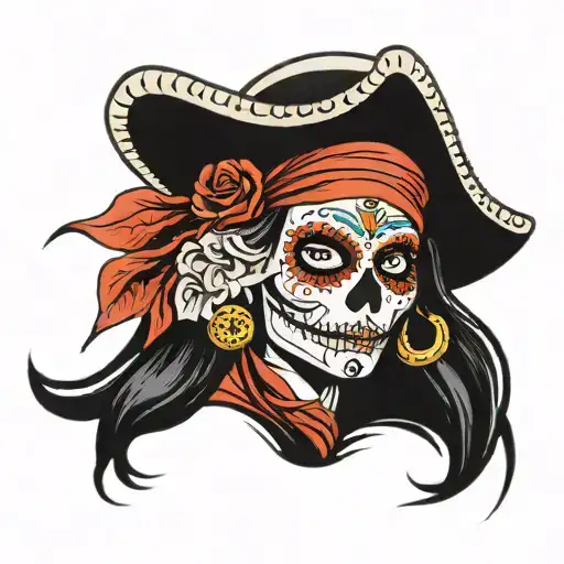 day of the dead marauder woman pirate hat tattoo design idea