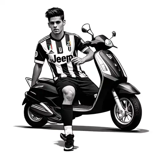 paulo dybala casually sitting in juventus jersey on scooter tattoo design idea