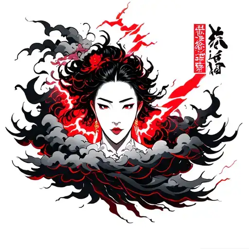 black storm with red lightning and dark clouds tattoo design idea