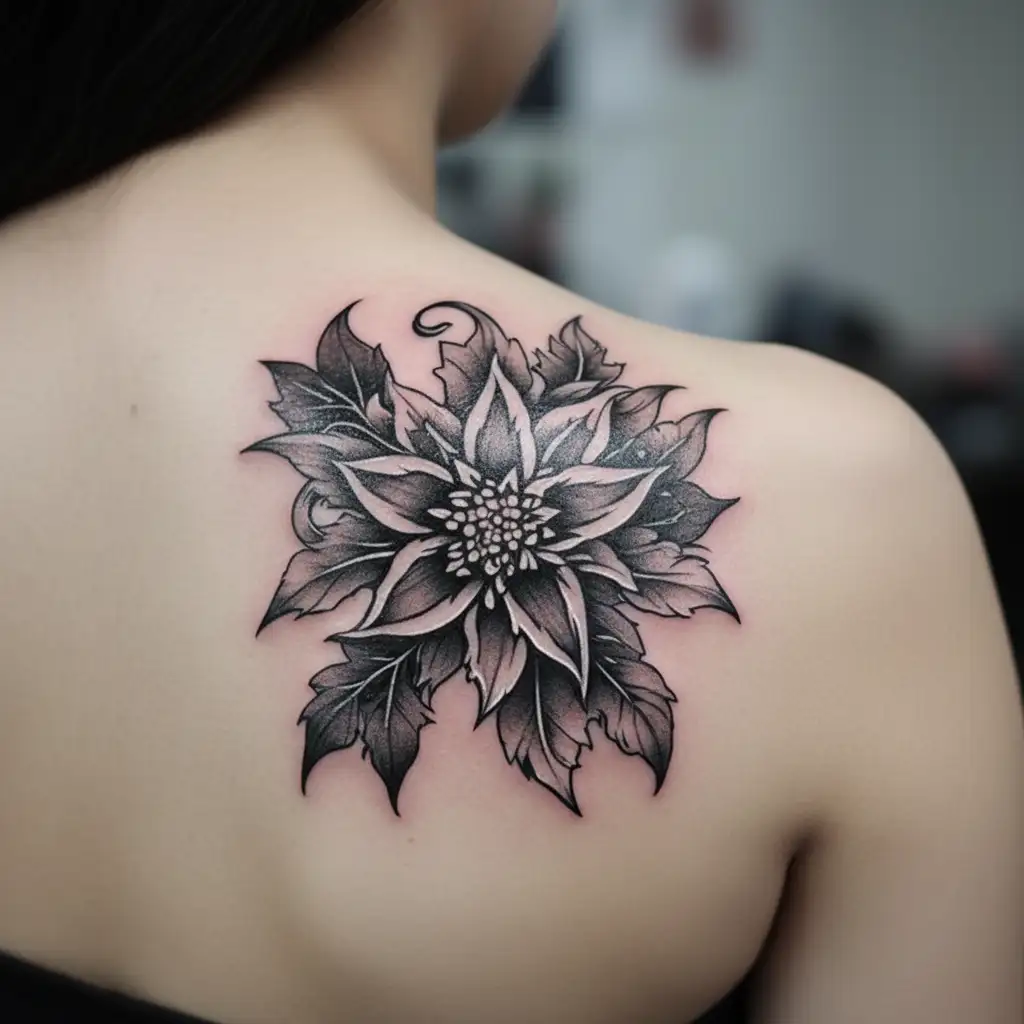 minimalist edelweiss gothic style tattoo design idea