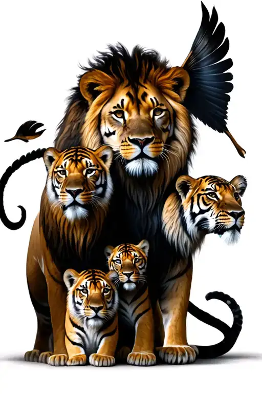 lion tiger 4 cubs surrounded tattoo design idea