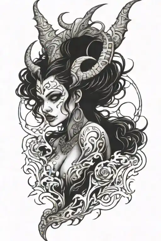 Demon woman tattoo design idea