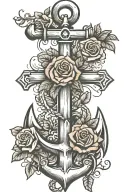 anchor with a cross and roses intertwined hearts tattoo design idea