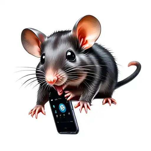 cute rat with a phone in its paws  tattoo design idea
